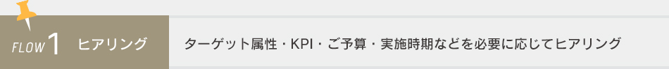 FLOW1 ヒアリング　ターゲット属性･KPI･ご予算･実施時期などを必要に応じてヒアリング